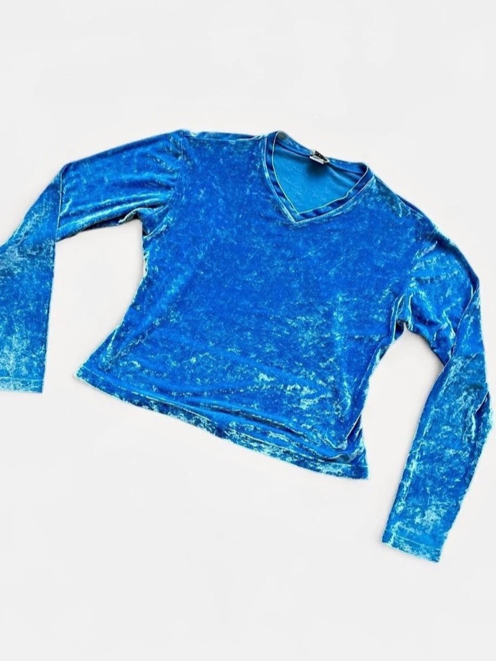 Blue Velvet Long Sleeve Crop Top